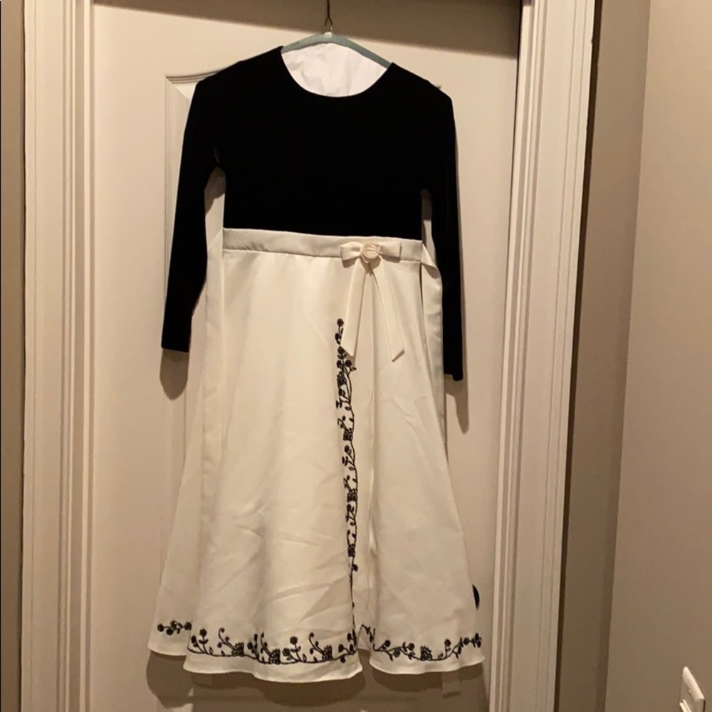 Rare Editions satin,beaded longsleeve velvet dress